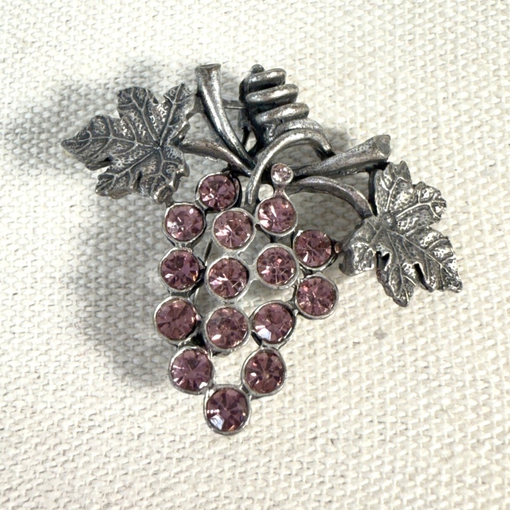 Lia Sophia Grape Brooch Pink‎ Rhinestones Silver-Tone Spring Colors